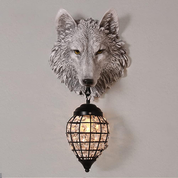 Dekorativná nástenná lampa s hlavou vlka – retro LED osvetlenie pre obývaciu izbu, schody, chodbu, balkón a spálňu.