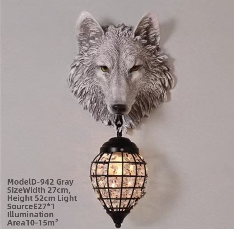 Dekorativná nástenná lampa s hlavou vlka – retro LED osvetlenie pre obývaciu izbu, schody, chodbu, balkón a spálňu.