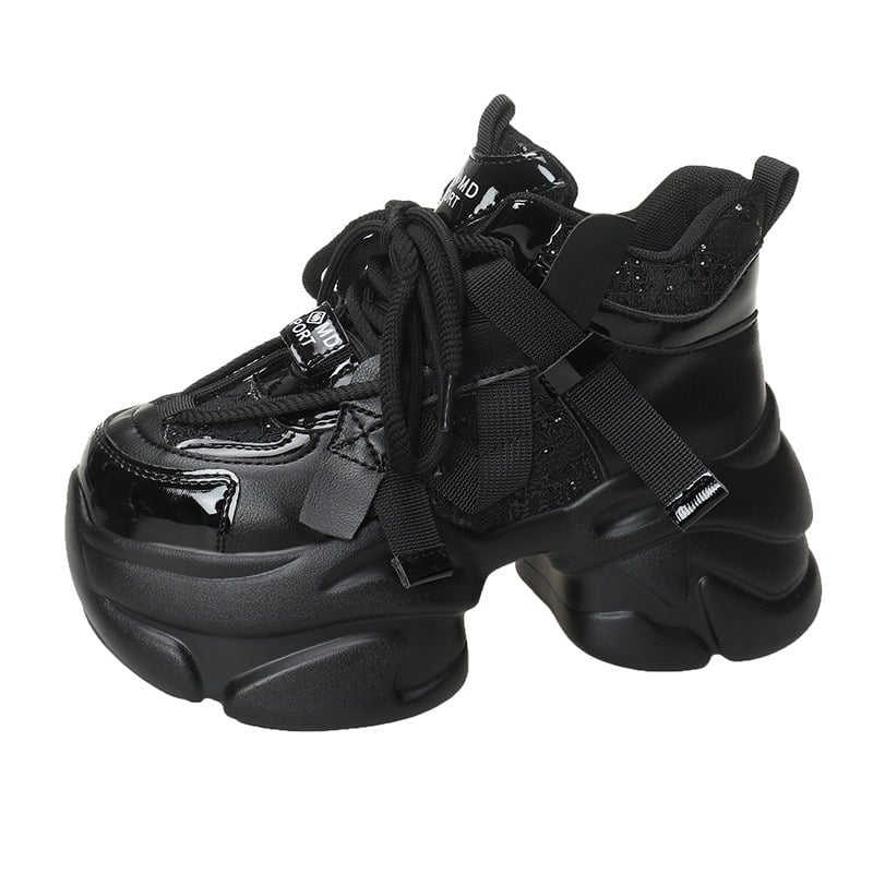 Pantofi sport damă cu căptușeală din polar și talpă PU groasă, stil dad shoes, creștere de 8 cm, pantofi sport casual