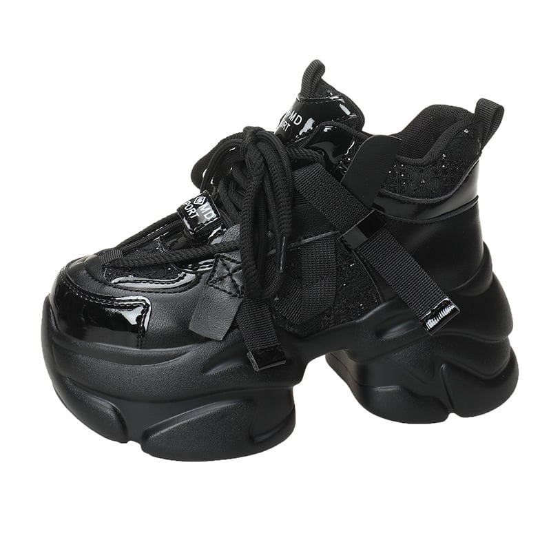 Pantofi sport damă cu căptușeală din polar și talpă PU groasă, stil dad shoes, creștere de 8 cm, pantofi sport casual