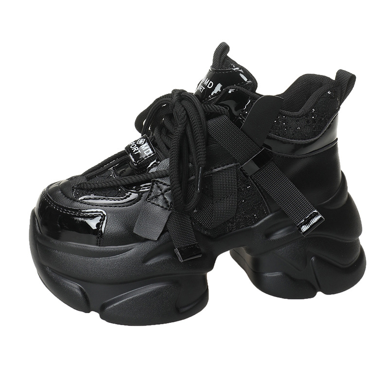 Pantofi sport damă cu căptușeală din polar și talpă PU groasă, stil dad shoes, creștere de 8 cm, pantofi sport casual