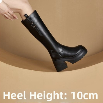 Dámske kolenné čižmy s hrubým podpätkom, zvyšujú výšku o 10 cm, nový model