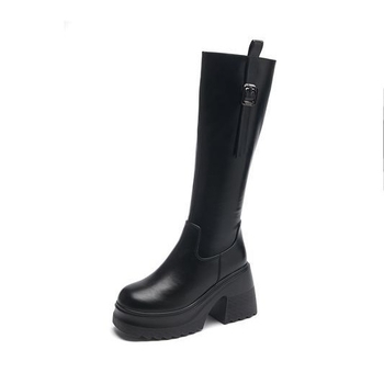 Dámske kolenné čižmy s hrubým podpätkom, zvyšujú výšku o 10 cm, nový model
