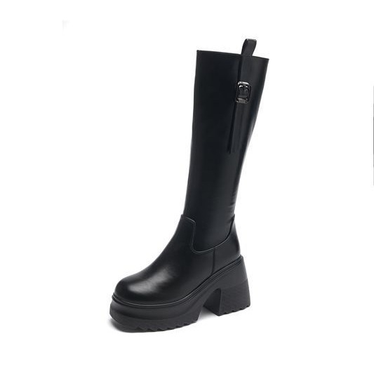 Dámske kolenné čižmy s hrubým podpätkom, zvyšujú výšku o 10 cm, nový model