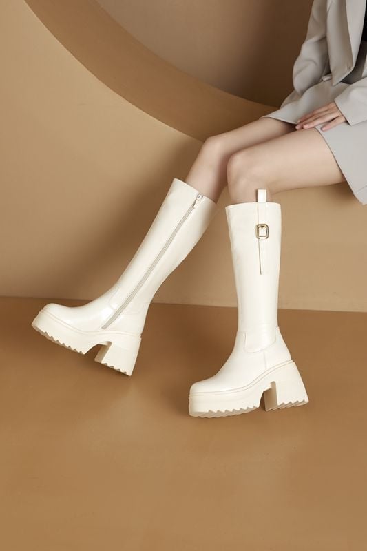 Dámske kolenné čižmy s hrubým podpätkom, zvyšujú výšku o 10 cm, nový model