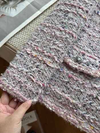 Jachetă scurtă din tweed, inspirată de Chanel, lux francez pentru doamnă, top cu guler rotund A78012