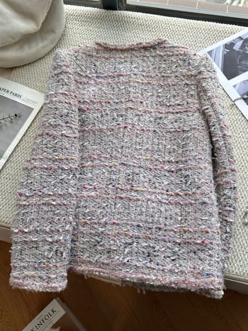 Jachetă scurtă din tweed, inspirată de Chanel, lux francez pentru doamnă, top cu guler rotund A78012