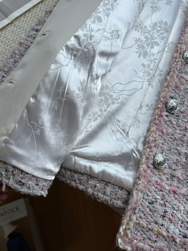 Jachetă scurtă din tweed, inspirată de Chanel, lux francez pentru doamnă, top cu guler rotund A78012