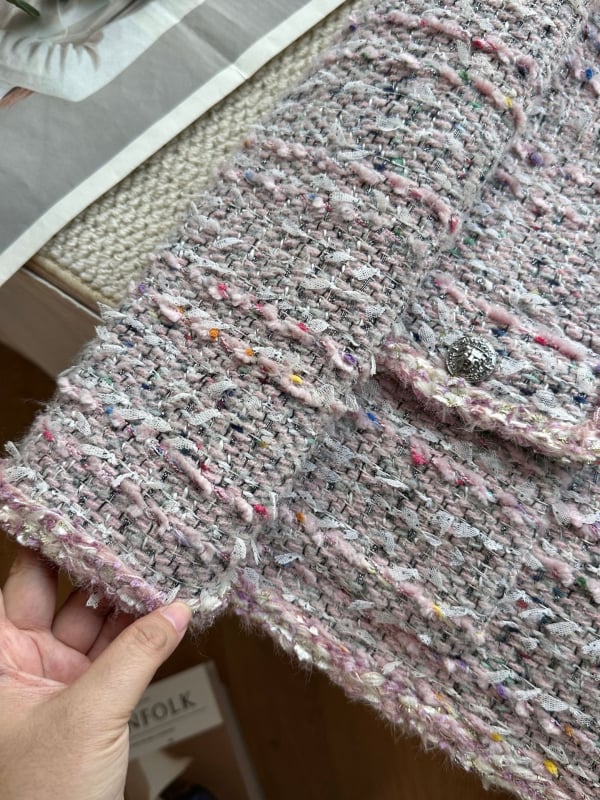 Jachetă scurtă din tweed, inspirată de Chanel, lux francez pentru doamnă, top cu guler rotund A78012