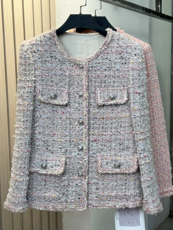 Jachetă scurtă din tweed, inspirată de Chanel, lux francez pentru doamnă, top cu guler rotund A78012
