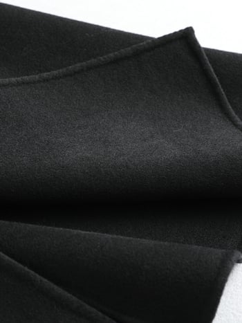 Palton reversibil din cașmir și lână pentru femei, lung mediu, negru, tricotat manual, croială slim fit
