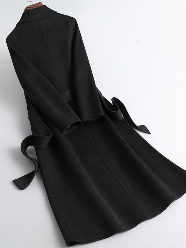 Palton reversibil din cașmir și lână pentru femei, lung mediu, negru, tricotat manual, croială slim fit