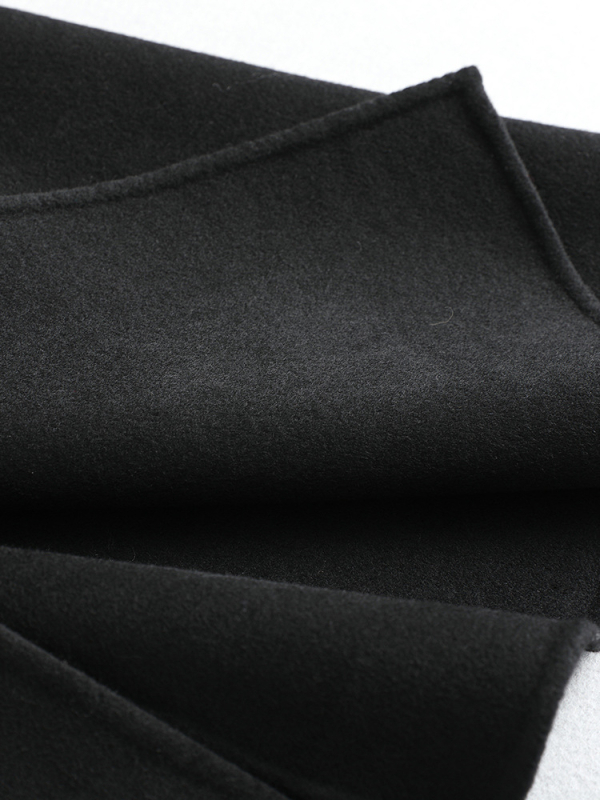 Palton reversibil din cașmir și lână pentru femei, lung mediu, negru, tricotat manual, croială slim fit