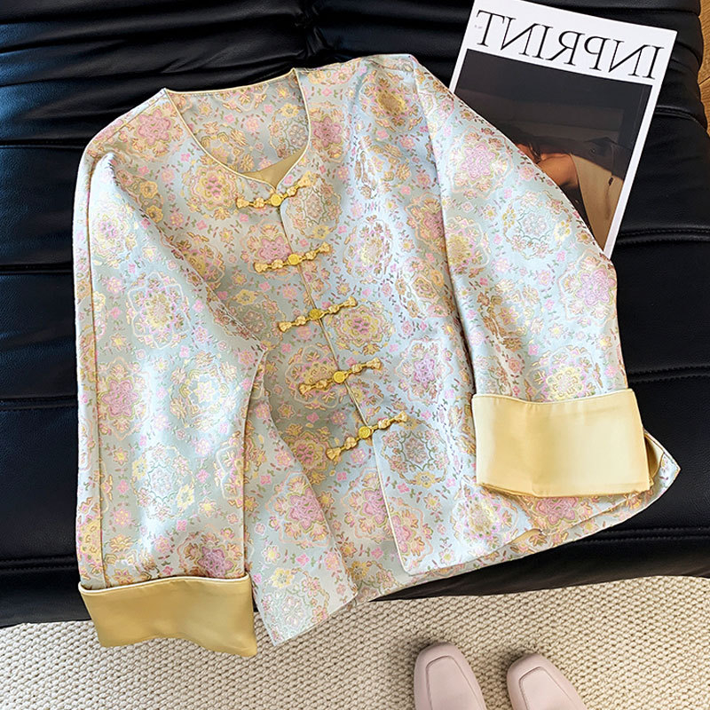 Νέο γυναικείο τζάκετ σε κινεζικό στυλ με Song brocade, Jacquard ύφανση, σατέν φινίρισμα, μακριά μανίκια, μοντέλο φθινοπωρινού-χειμερινού