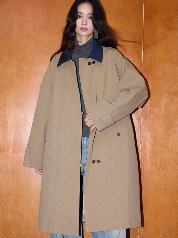 Shengdu Női középméretű trenchcoat koreai stílusban, patchwork színblokkal Lyocell és pamut keverék, tavasz 2026