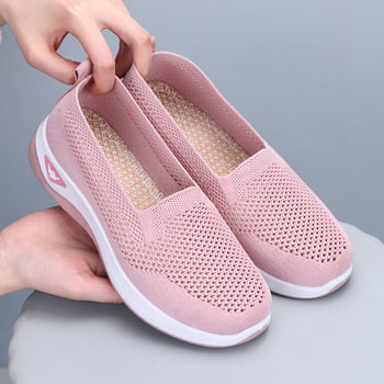 Женски дишащи Slip-On обувки с мрежеста горна част, леки ежедневни плоски обувки за пролет-лято