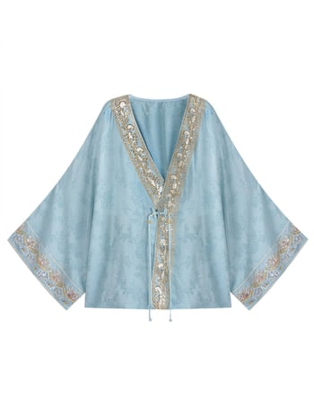 Женско палто от rayon жакард със бродерия с мъниста и кръстосано предно закопчаване, свободен силует