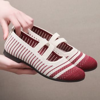 Γυναικεία ανάλαφρα Slip-On παπούτσια με Flyknit διχτυωτό πάνω μέρος, Old Beijing υφασμάτινα παπούτσια, casual στυλ