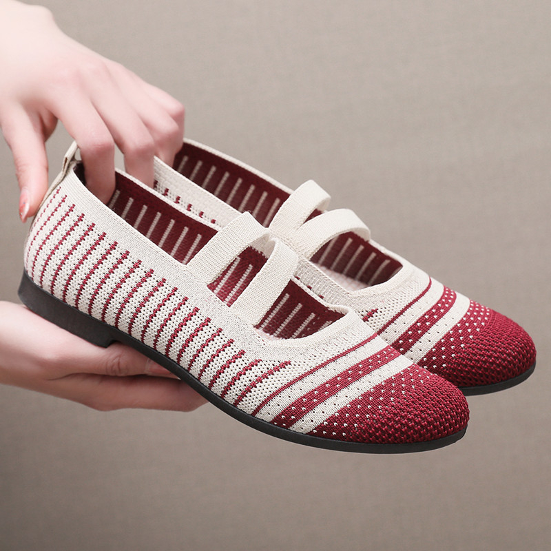 Γυναικεία ανάλαφρα Slip-On παπούτσια με Flyknit διχτυωτό πάνω μέρος, Old Beijing υφασμάτινα παπούτσια, casual στυλ