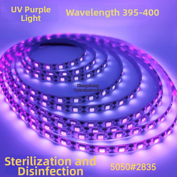LED ултравиолетна лента с лилава светлина, ниско напрежение 5V/12V, гъвкава SMD LED лента за проверка на банкноти, медицинска дезинфекция и UV втвърдяване на лепило