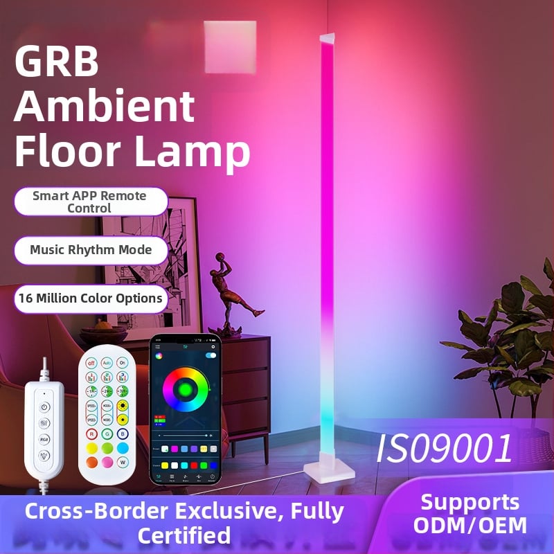 Τριγωνική λάμπα δαπέδου με RGB LED λωρίδα για ατμόσφαιρα, γωνιακό φως με Bluetooth ανίχνευση ήχου, για αίθουσες παιχνιδιών και μπαρ