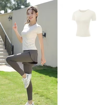 Γυναικείο εφαρμοστό αθλητικό T-shirt με γρήγορο στέγνωμα, διαπνέον κοντό μανίκι, για τρέξιμο, γυμναστική και γιόγκα