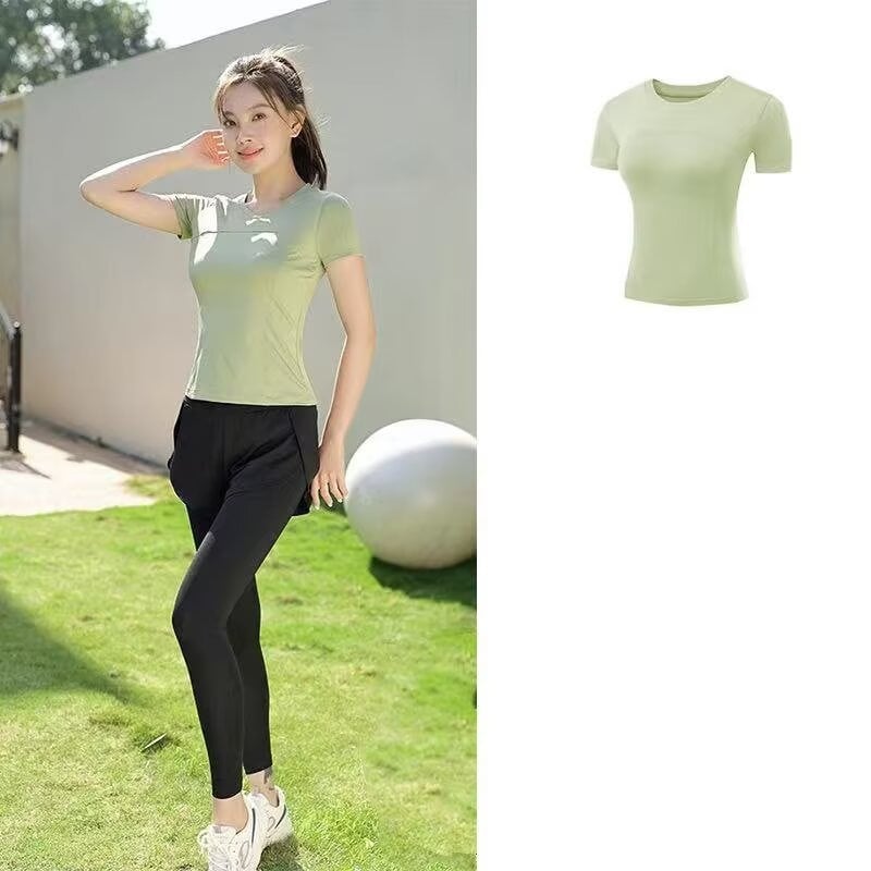 Γυναικείο εφαρμοστό αθλητικό T-shirt με γρήγορο στέγνωμα, διαπνέον κοντό μανίκι, για τρέξιμο, γυμναστική και γιόγκα
