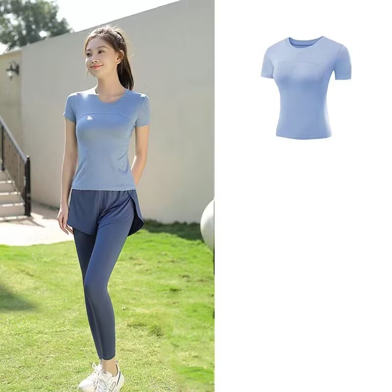 Γυναικείο εφαρμοστό αθλητικό T-shirt με γρήγορο στέγνωμα, διαπνέον κοντό μανίκι, για τρέξιμο, γυμναστική και γιόγκα