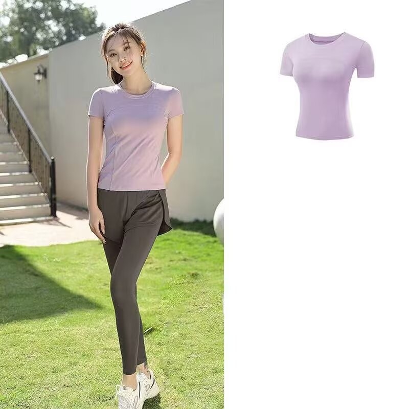Γυναικείο εφαρμοστό αθλητικό T-shirt με γρήγορο στέγνωμα, διαπνέον κοντό μανίκι, για τρέξιμο, γυμναστική και γιόγκα