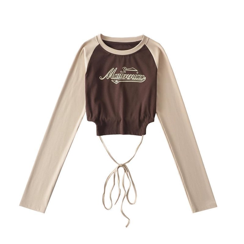 Dámske tričko s dlhými rukávmi v štýle amerického vintage, raglanové rukávy, úzky strih, ochrana proti slnku, crop top odhaľujúci pupok.