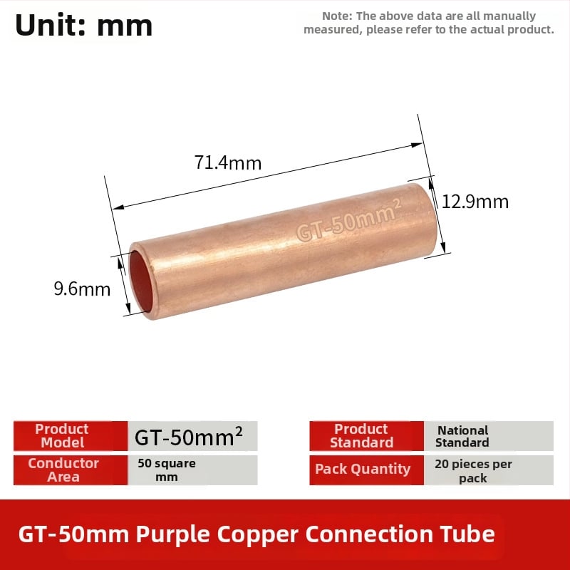 GT-50mm négyzet alakú természetes ónzott réz csatlakozócsővel, rézorral a vezetékekhez
