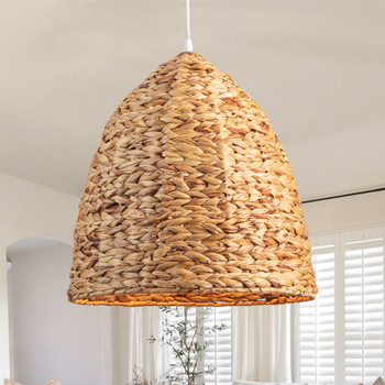 Vintage rattan csillár kézzel készített tök alakú árnyékolóval, éttermekhez és folyosókhoz