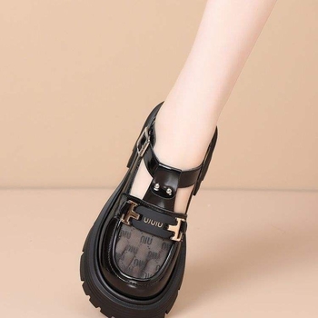 Γυναικείοι loafers με φαρδιά σόλα για καλοκαίρι, διαπνέον δερμάτινο πάνω μέρος, βρετανικού στυλ, αυξάνουν το ύψος με πλέγμα