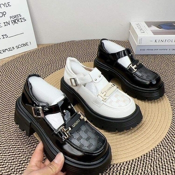 Γυναικείοι loafers με φαρδιά σόλα για καλοκαίρι, διαπνέον δερμάτινο πάνω μέρος, βρετανικού στυλ, αυξάνουν το ύψος με πλέγμα