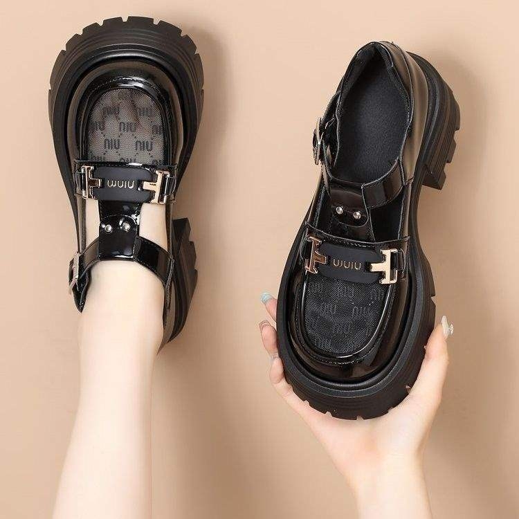 Γυναικείοι loafers με φαρδιά σόλα για καλοκαίρι, διαπνέον δερμάτινο πάνω μέρος, βρετανικού στυλ, αυξάνουν το ύψος με πλέγμα