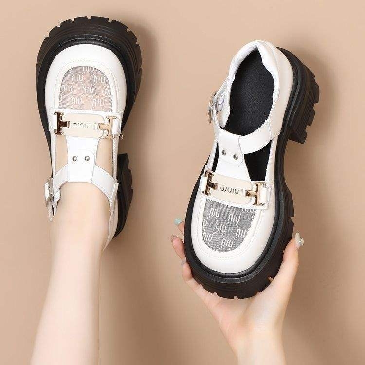 Γυναικείοι loafers με φαρδιά σόλα για καλοκαίρι, διαπνέον δερμάτινο πάνω μέρος, βρετανικού στυλ, αυξάνουν το ύψος με πλέγμα