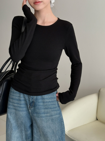 Luxi dámske základné jednobarevné tričko s dlhým rukávom, slim fit, na skorú jarnú vrstvenie 2159