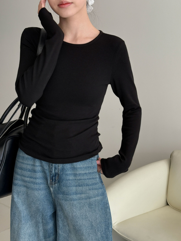Luxi dámske základné jednobarevné tričko s dlhým rukávom, slim fit, na skorú jarnú vrstvenie 2159