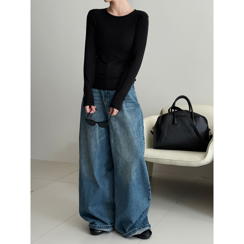 Luxi dámske základné jednobarevné tričko s dlhým rukávom, slim fit, na skorú jarnú vrstvenie 2159
