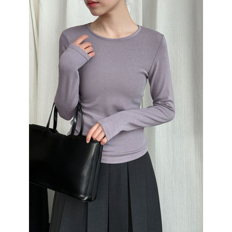 Luxi dámske základné jednobarevné tričko s dlhým rukávom, slim fit, na skorú jarnú vrstvenie 2159