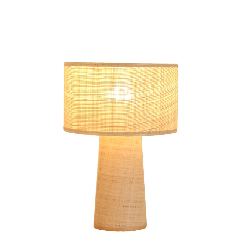 Stolná lampa z raffie v štýle Wabi-Sabi, s bambusovou základňou, LED, vhodná do obývačky a spálne