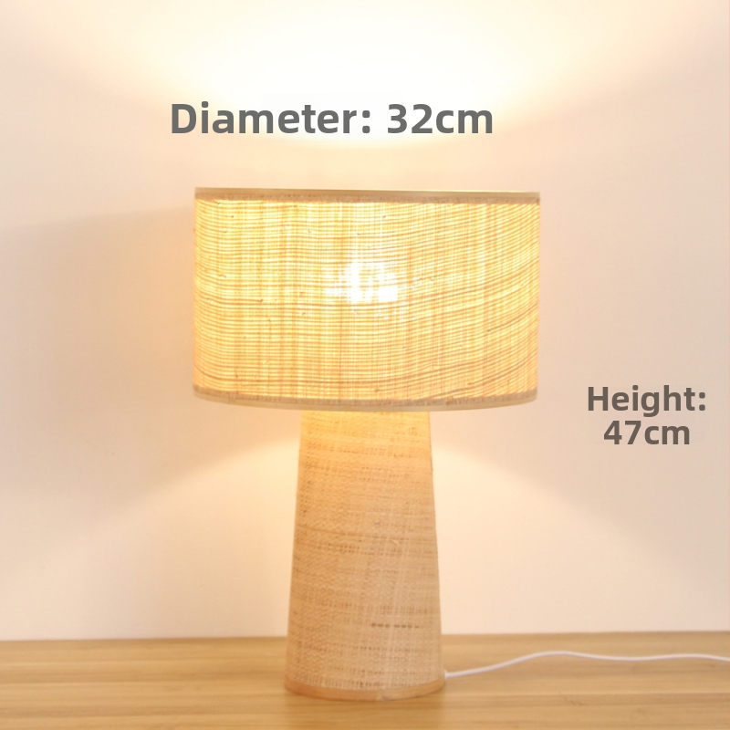 Stolná lampa z raffie v štýle Wabi-Sabi, s bambusovou základňou, LED, vhodná do obývačky a spálne