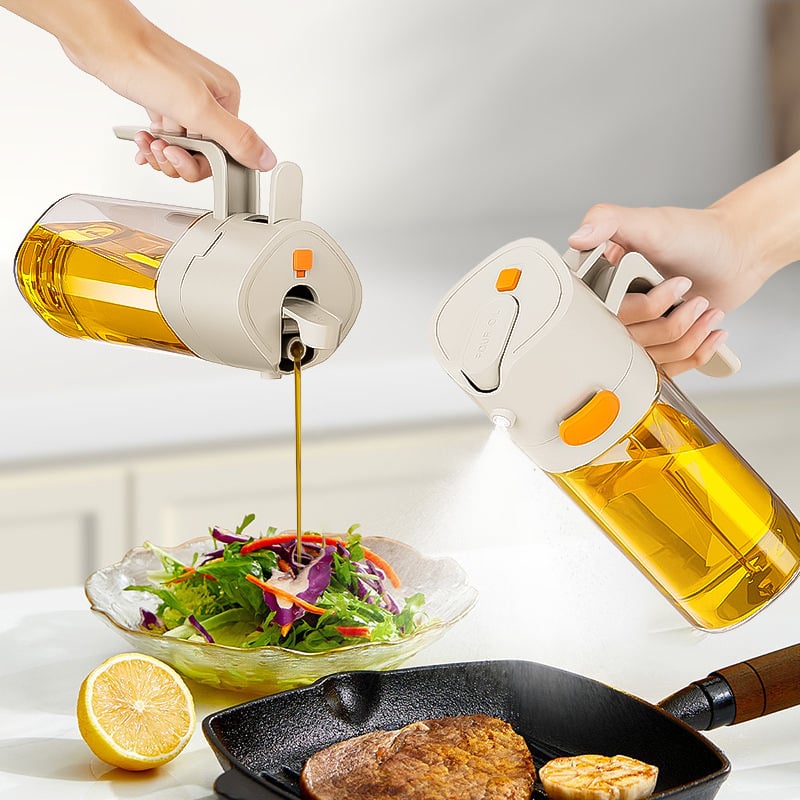 18oz γυάλινο δοχείο ψεκασμού λαδιού με χειρολαβή – πολυλειτουργική πιεζόμενη φιάλη για κουζίνα, διαφανής φιάλη ελέγχου λαδιού