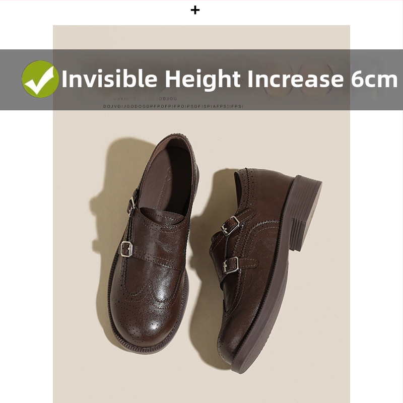 Dámske loafers v retro štýle, skrytý 6 cm podpätok, brogovaný dizajn, slip-on, fleecová podšívka, britský štýl kožených topánok