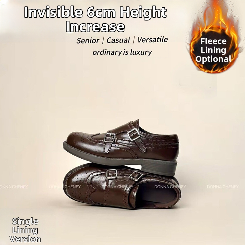 Dámske loafers v retro štýle, skrytý 6 cm podpätok, brogovaný dizajn, slip-on, fleecová podšívka, britský štýl kožených topánok