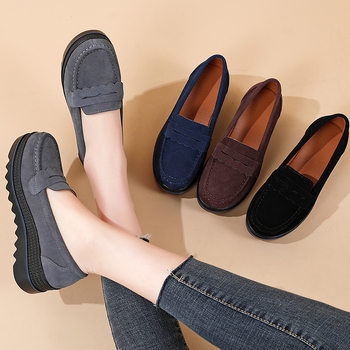 Γυναικείοι loafers με φαρδιά σόλα, casual slip-on παπούτσια, στρογγυλή μύτη, Ultrafilm δέρμα, μεγέθη 35-41