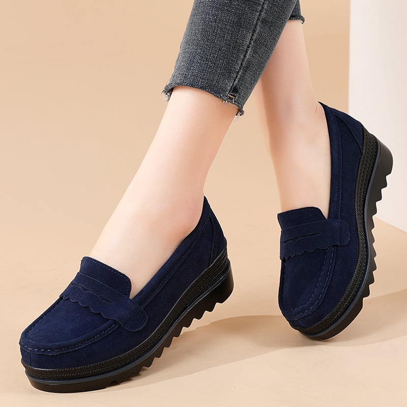 Γυναικείοι loafers με φαρδιά σόλα, casual slip-on παπούτσια, στρογγυλή μύτη, Ultrafilm δέρμα, μεγέθη 35-41