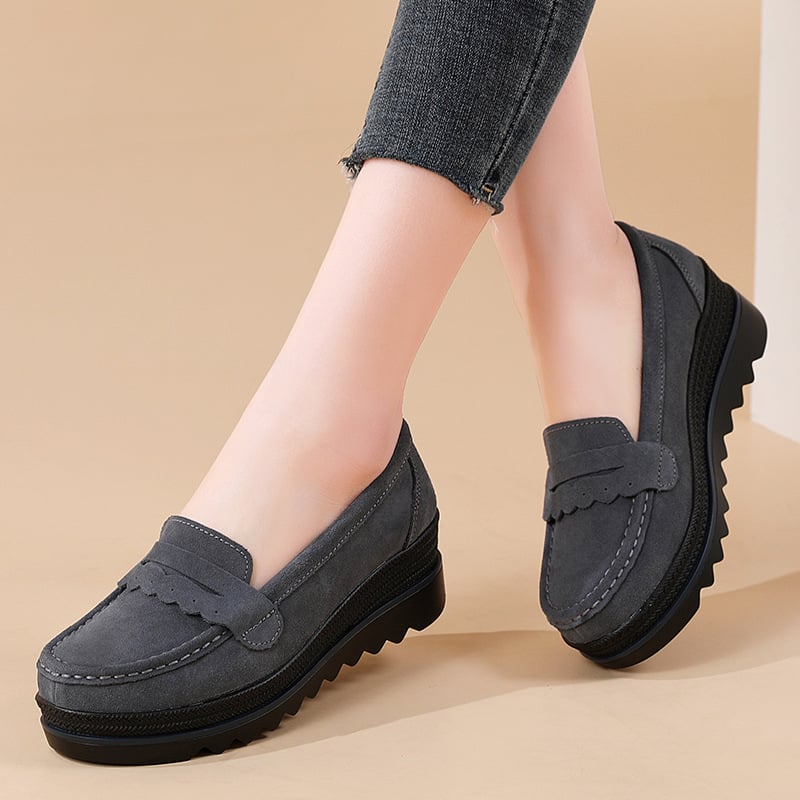 Γυναικείοι loafers με φαρδιά σόλα, casual slip-on παπούτσια, στρογγυλή μύτη, Ultrafilm δέρμα, μεγέθη 35-41