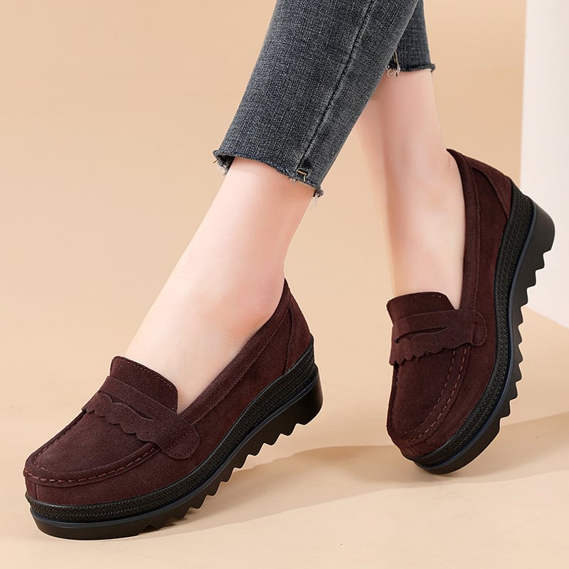 Γυναικείοι loafers με φαρδιά σόλα, casual slip-on παπούτσια, στρογγυλή μύτη, Ultrafilm δέρμα, μεγέθη 35-41