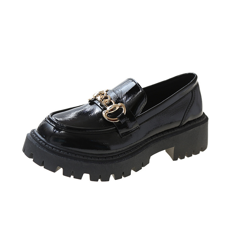 Γυναικείοι loafers σε βρετανικό στυλ, PU δέρμα, παχύ τακούνι 6–8 εκ, slip-on, στρογγυλή μύτη